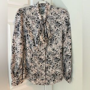 NEW! Hawes & Curtis Fitted Lulu Splatter Kitty Cat Bow Blouse UK 12